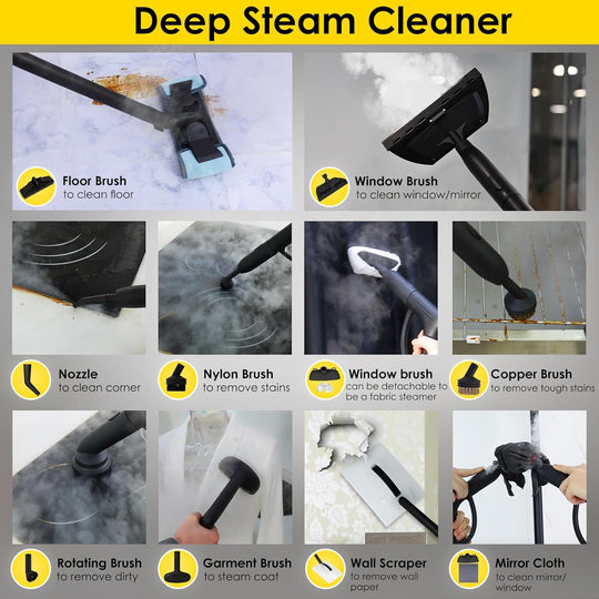 1500 Watt Deep Steam Cleaner with Attachments,Portable Steam Cleaner,Upholstery Steam Cleaner,Steam Cleaner for Home,Tile and Grout Steam Cleaner with On-Board Storage (WJ528(NK-0698))