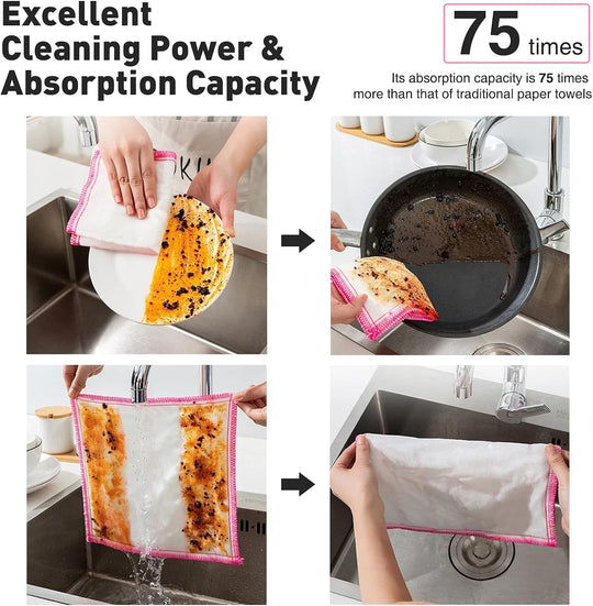 Naturally Wood Fiber Cleaning Cloth, Microfiber Cleaning Cloths, 10 PK (12" X 10.7" Each), 8 Layers High-Density Super Absorbing Dish Cloths, Reusable General Kitchen Towel 1