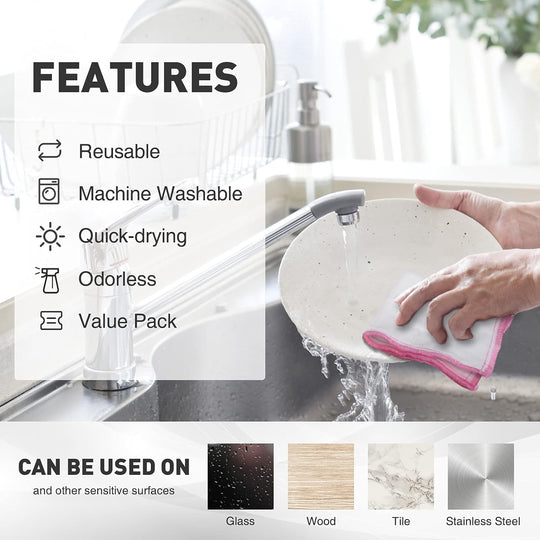 Naturally Wood Fiber Cleaning Cloth, Microfiber Cleaning Cloths, 10 PK (12" X 10.7" Each), 8 Layers High-Density Super Absorbing Dish Cloths, Reusable General Kitchen Towel 1